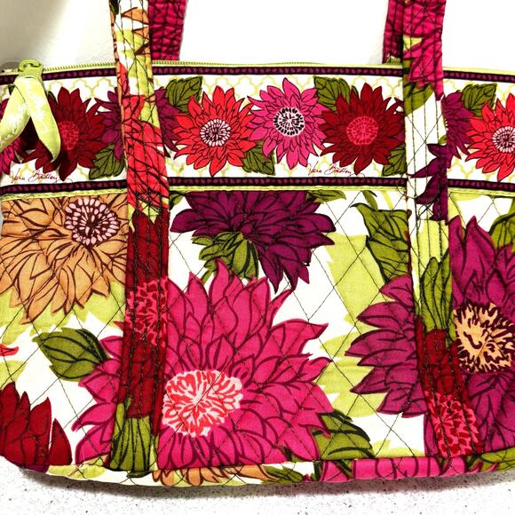 Vera Bradley Purse Quilted Cotton pink green floral double straps shoulder bag - Picture 2 of 10